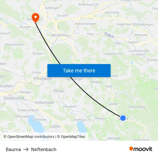 Bauma to Neftenbach map
