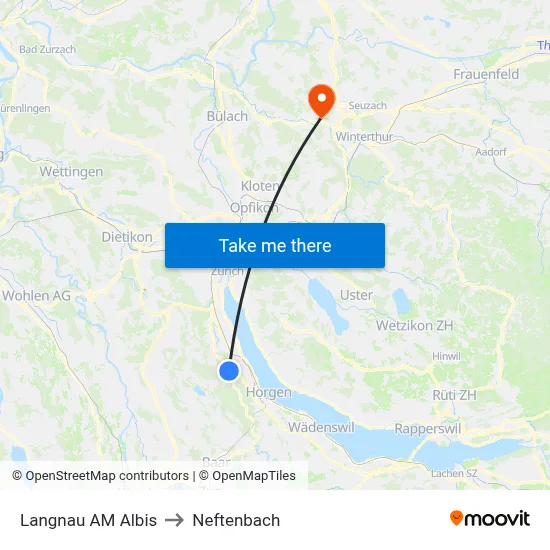 Langnau AM Albis to Neftenbach map