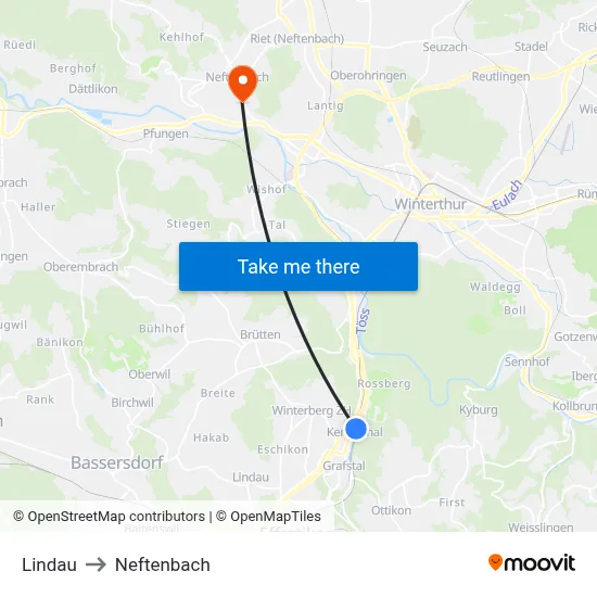 Lindau to Neftenbach map