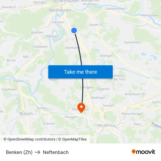 Benken (Zh) to Neftenbach map