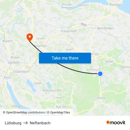 Lütisburg to Neftenbach map