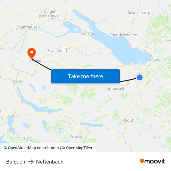 Balgach to Neftenbach map