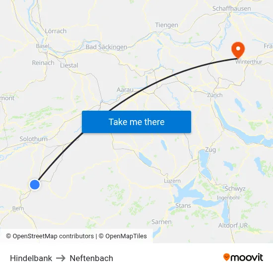 Hindelbank to Neftenbach map