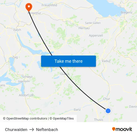 Churwalden to Neftenbach map