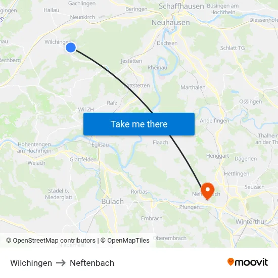 Wilchingen to Neftenbach map