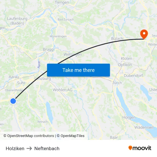 Holziken to Neftenbach map
