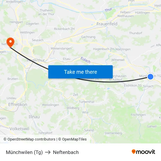 Münchwilen (Tg) to Neftenbach map