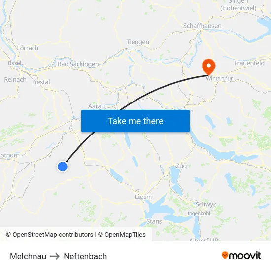 Melchnau to Neftenbach map