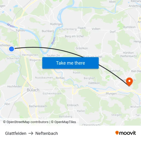 Glattfelden to Neftenbach map
