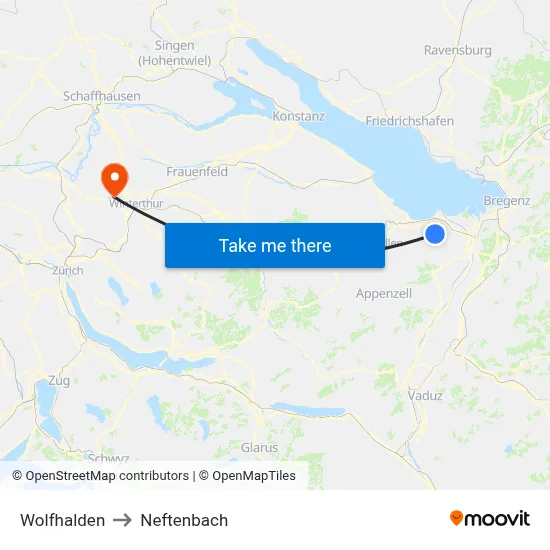 Wolfhalden to Neftenbach map