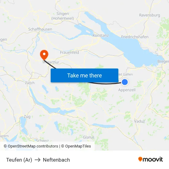 Teufen (Ar) to Neftenbach map
