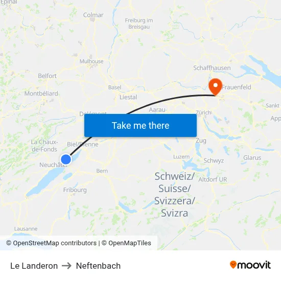 Le Landeron to Neftenbach map