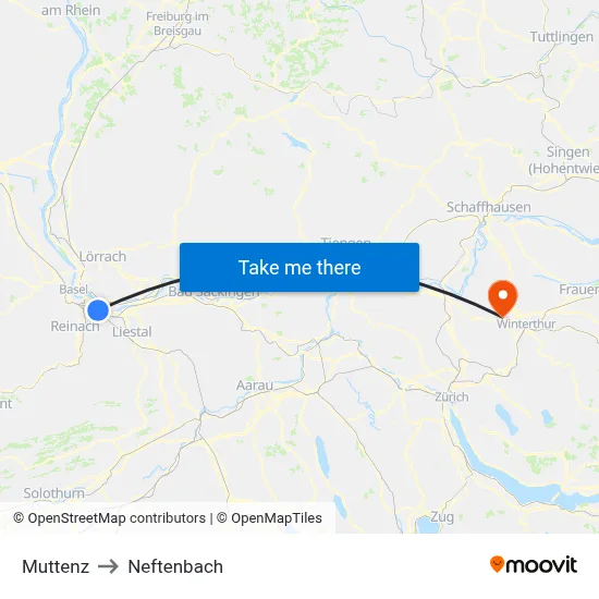 Muttenz to Neftenbach map