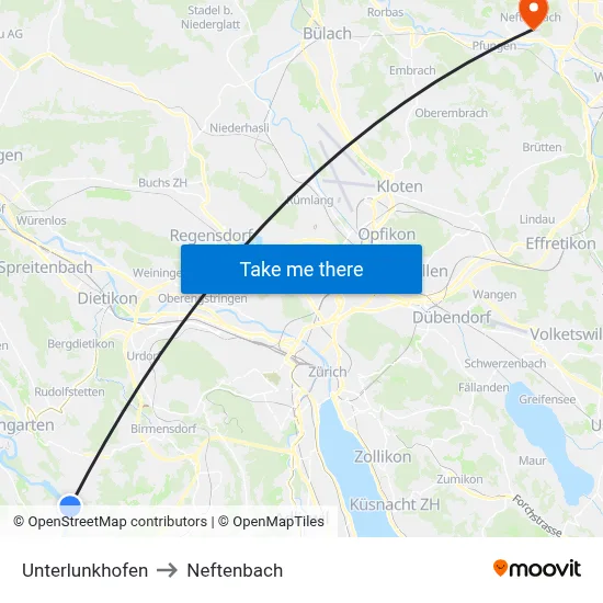 Unterlunkhofen to Neftenbach map