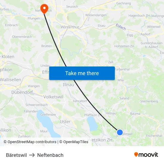 Bäretswil to Neftenbach map