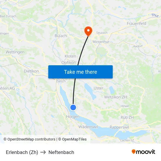 Erlenbach (Zh) to Neftenbach map