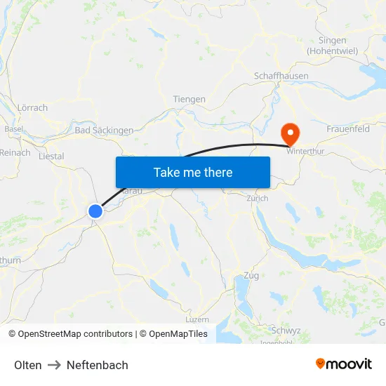 Olten to Neftenbach map