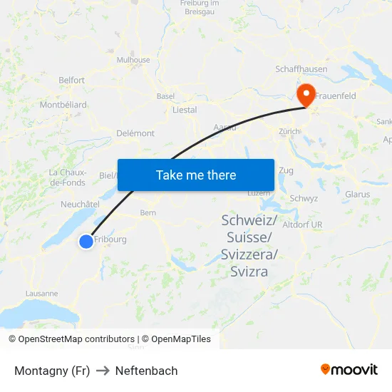Montagny (Fr) to Neftenbach map