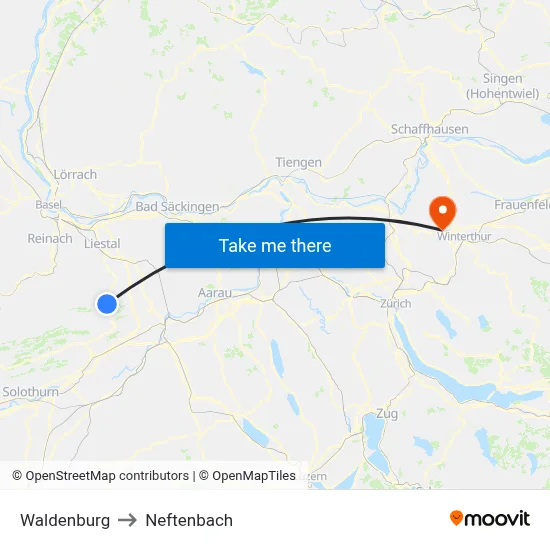 Waldenburg to Neftenbach map