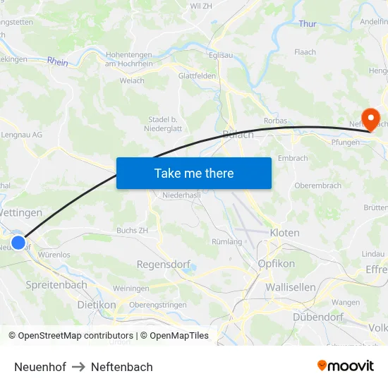 Neuenhof to Neftenbach map