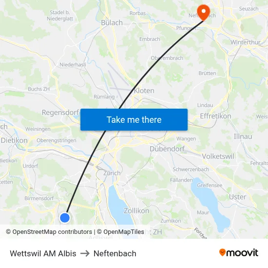 Wettswil AM Albis to Neftenbach map