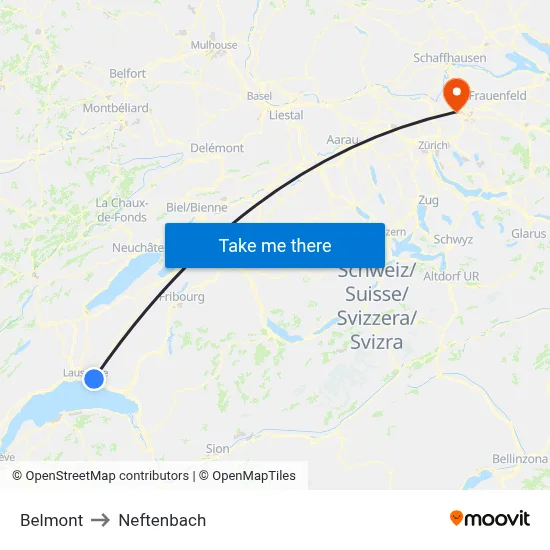 Belmont to Neftenbach map