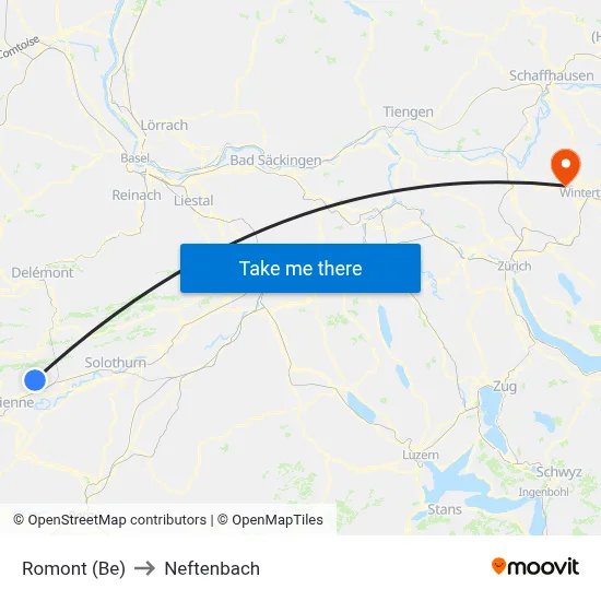 Romont (Be) to Neftenbach map