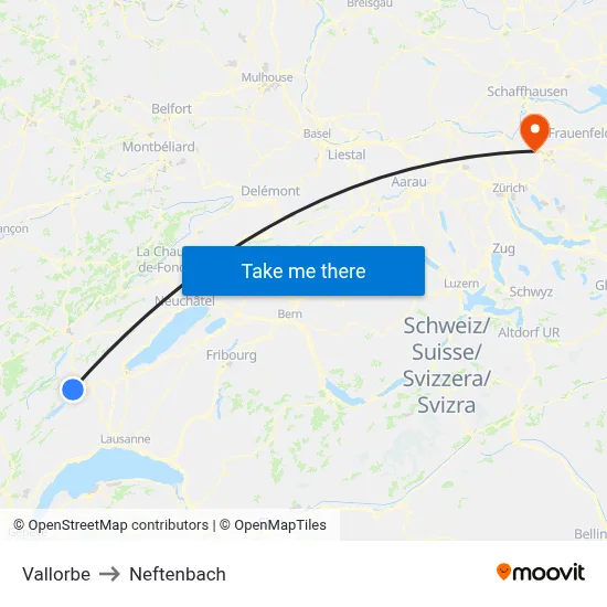Vallorbe to Neftenbach map