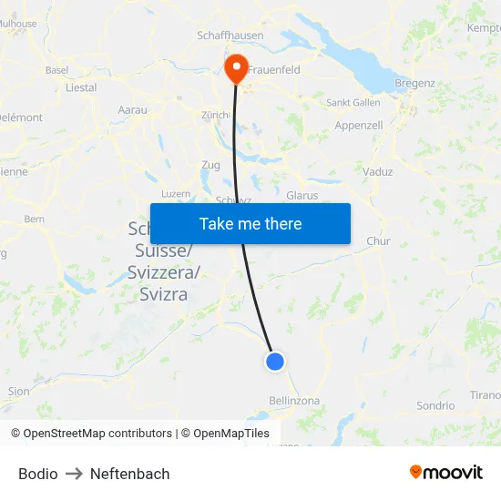 Bodio to Neftenbach map