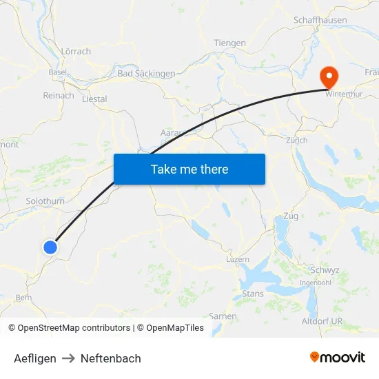 Aefligen to Neftenbach map
