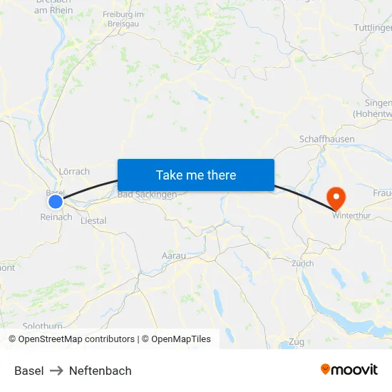 Basel to Neftenbach map