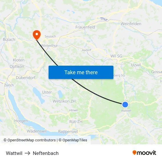 Wattwil to Neftenbach map