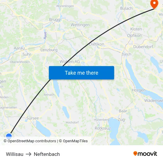 Willisau to Neftenbach map