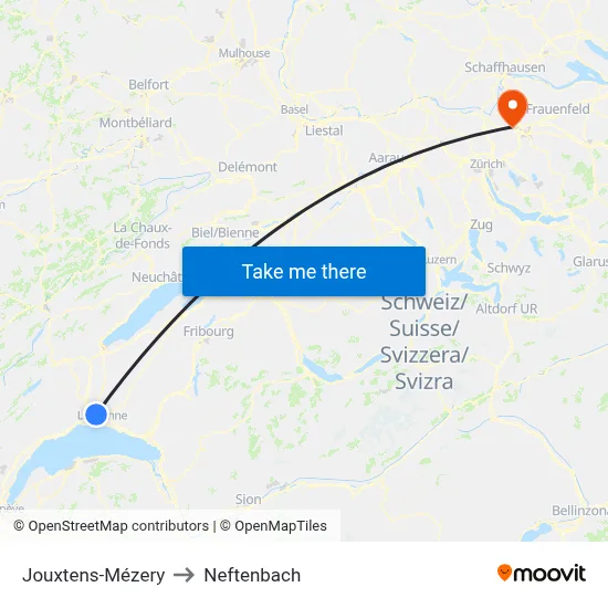 Jouxtens-Mézery to Neftenbach map