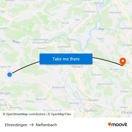 Ehrendingen to Neftenbach map
