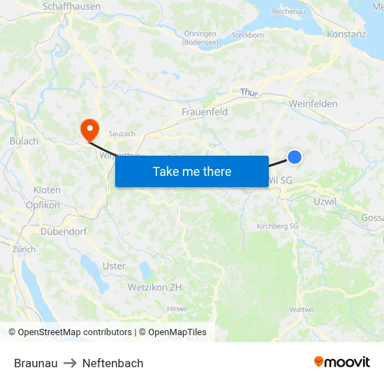 Braunau to Neftenbach map