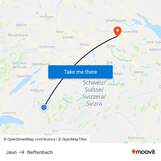 Jaun to Neftenbach map