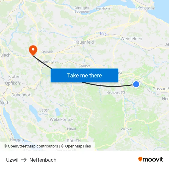 Uzwil to Neftenbach map