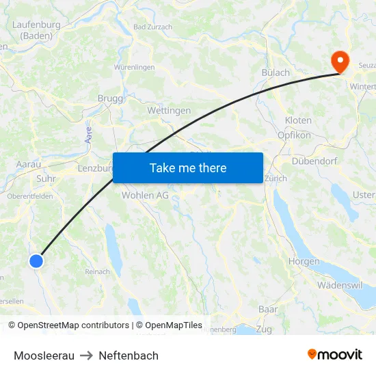 Moosleerau to Neftenbach map
