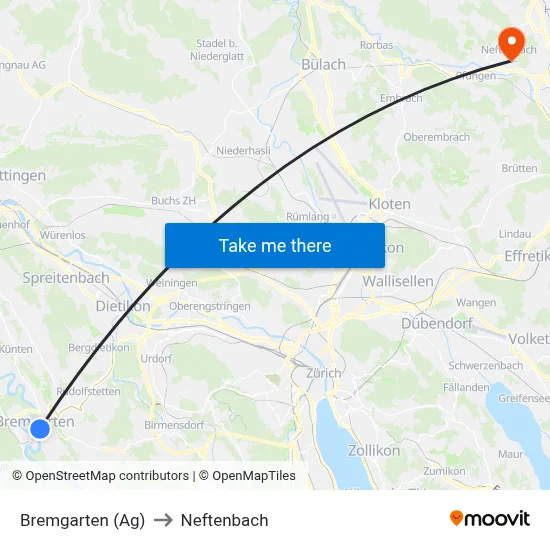Bremgarten (Ag) to Neftenbach map