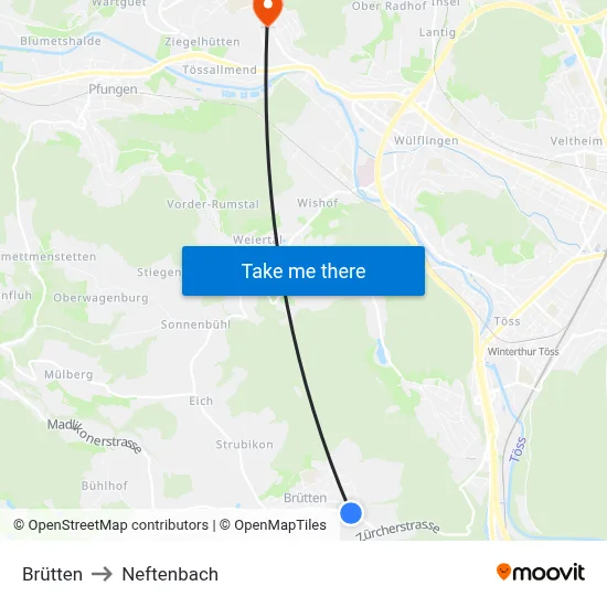 Brütten to Neftenbach map