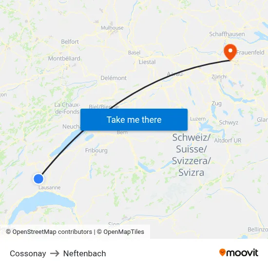 Cossonay to Neftenbach map