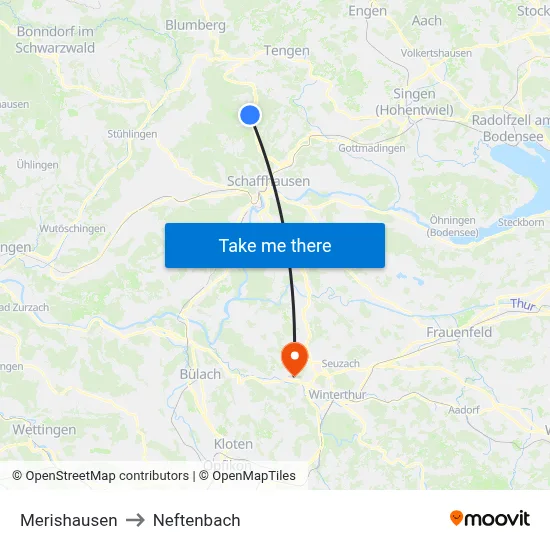 Merishausen to Neftenbach map