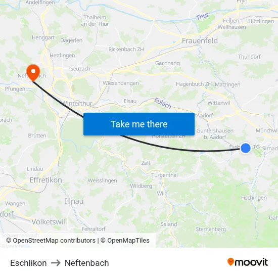 Eschlikon to Neftenbach map