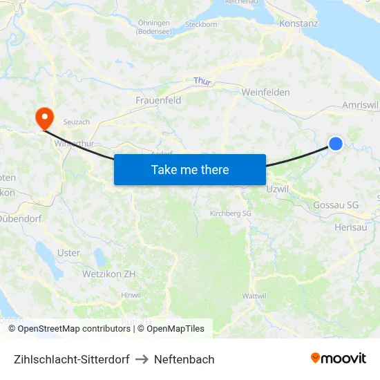 Zihlschlacht-Sitterdorf to Neftenbach map
