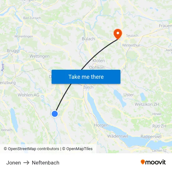 Jonen to Neftenbach map
