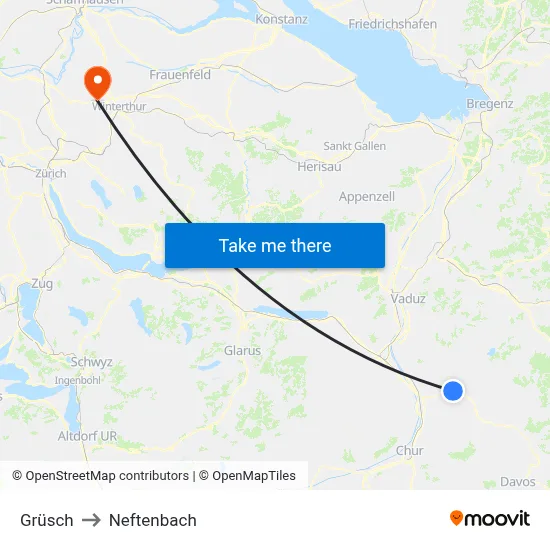 Grüsch to Neftenbach map