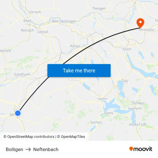 Bolligen to Neftenbach map