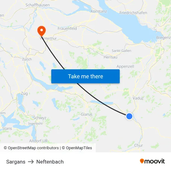 Sargans to Neftenbach map