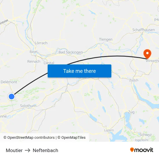 Moutier to Neftenbach map